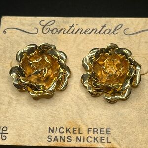 Continental Gold Tone Rose Stud Earrings | Nickel Free | On Card